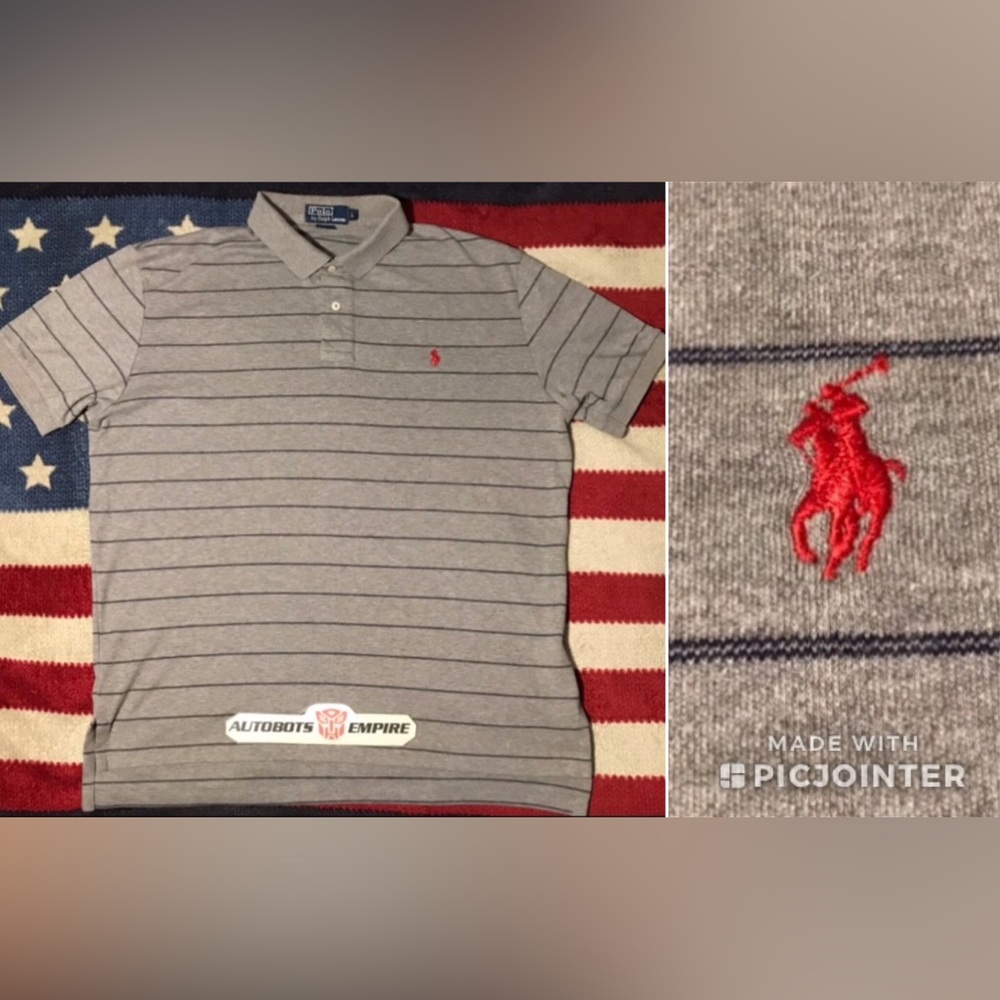 Vintage Ralph Lauren Polo Gray Stripe Shirt L Golf Rlx Sportsman sail yacht cp 1